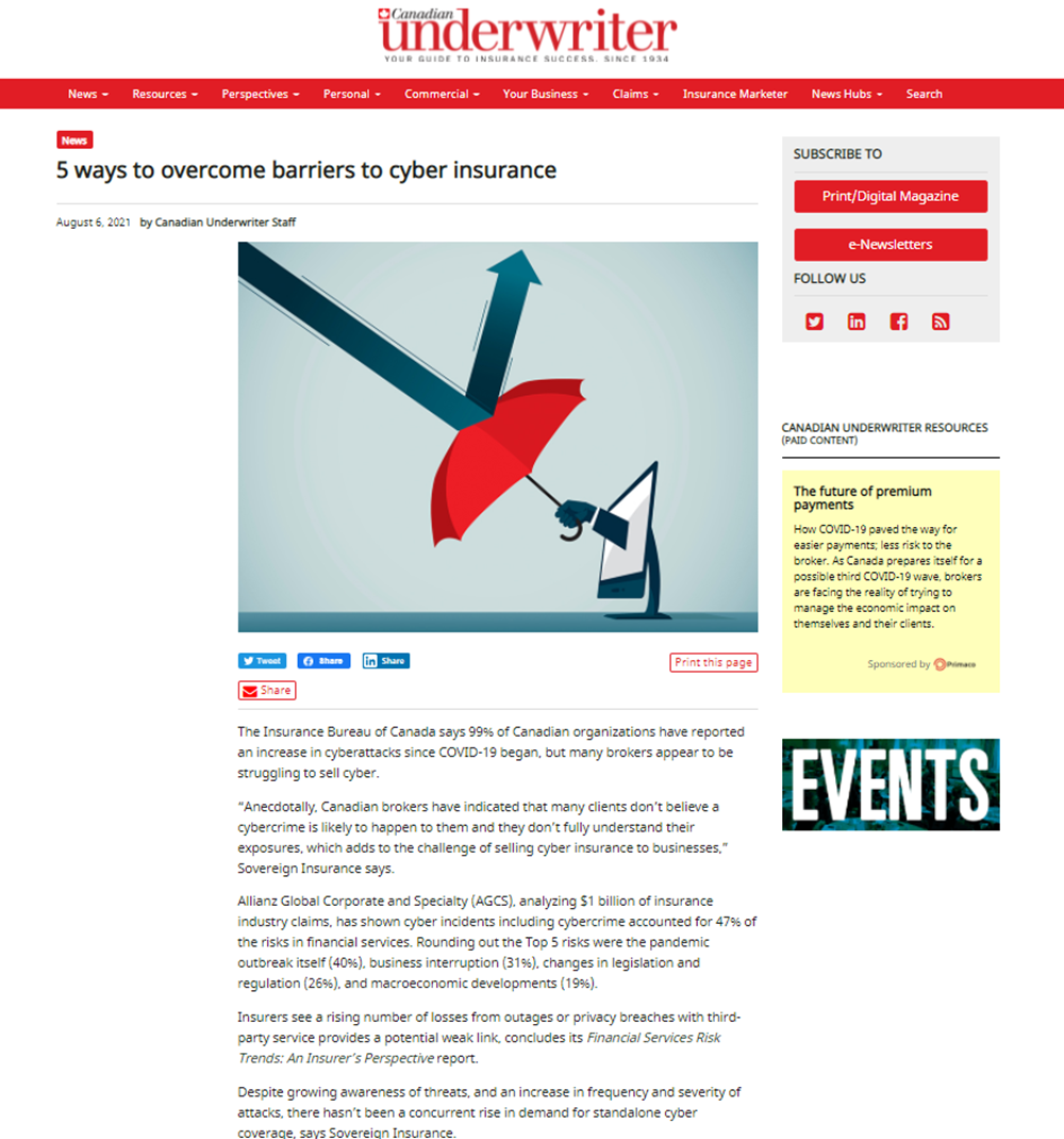 News Screenshot for 5 ways to overcome barriers to cyber insurance article